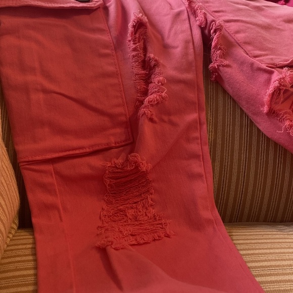 fashion nova money honey 5 distressed pink coral jeans skinny cargo pocket rip - Picture 7 of 7